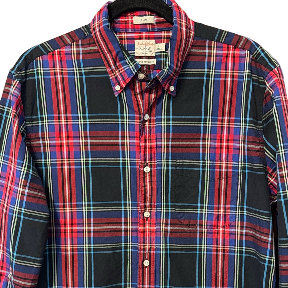 J. Crew Men's 100% Cotton Secret Wash Slim Plaid Button-Down Shirt - Picture 3 of 4
